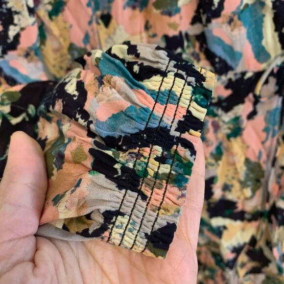 IRO Bloomy Multicolor Abstract Long Sleeve Wrap Mini Dress - Picture 4 of 11